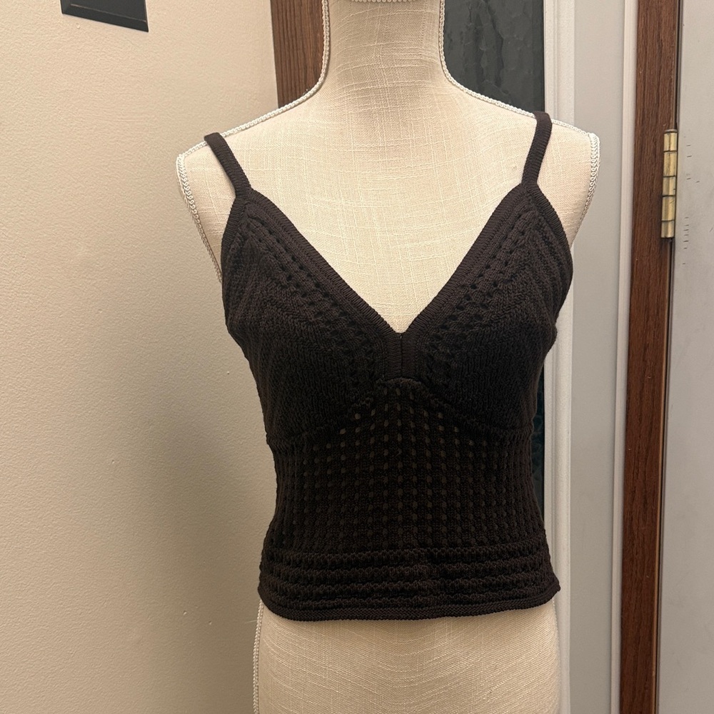 New York & Company Gabrielle Union Brown Crochet Tank Top